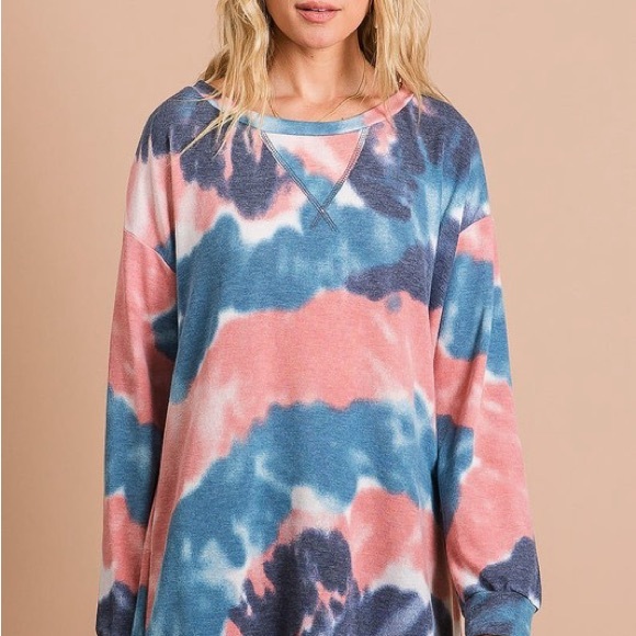 BiBi Tie Dye French Terry Pull Over with Front Stitching Detail - Picture 8 of 12
